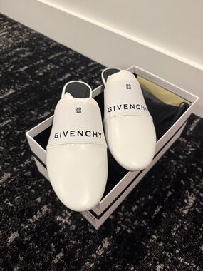 Givenchy White Logo Slip-On Mules